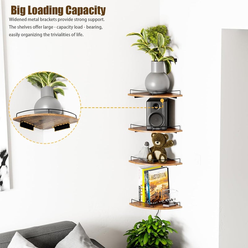 FNBAR Corner Shelf Wall Mount, Floating Corner Shelves, Set of 4 Corner Wall Shelf Organizer,Rustic Wood Wall Storage Display Shelves forLiving Room Bedroom Bathroom Kitchen - Image 2
